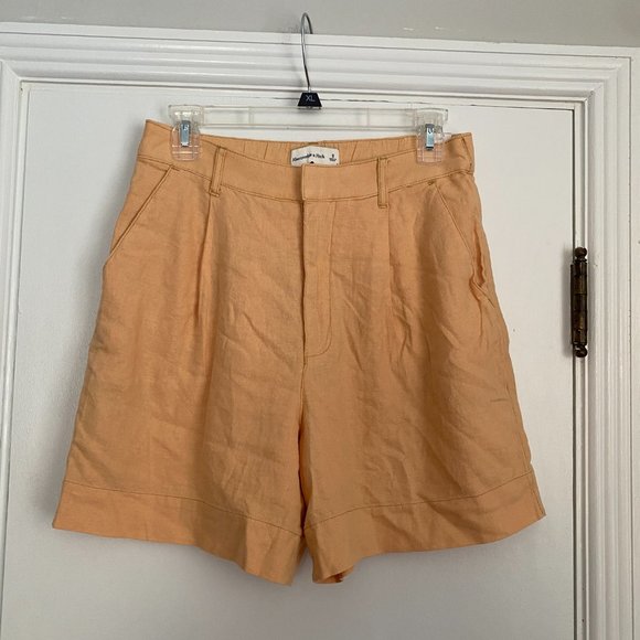 Abercrombie & Fitch Linen Blend Tailored Pleated Front Orange Shorts - Picture 3 of 8
